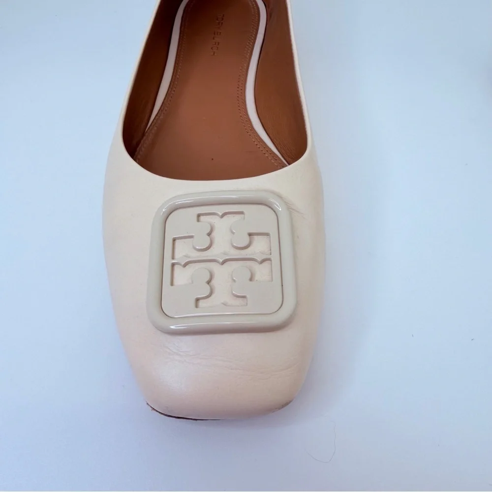 Tory BurchGeorgia Square Toe Ballet Flat in Cream Size 9C preppy logo new money